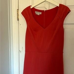 Kay Unger Red Sheath Knee Length Dress V-Neck Pleated Cap Sleeve Lined Size 10